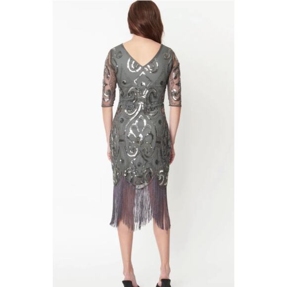 Unique Vintage 1920’s Dark Gray and Silver Lynette Cocktail Flapper Dress M NWOT - Picture 3 of 4